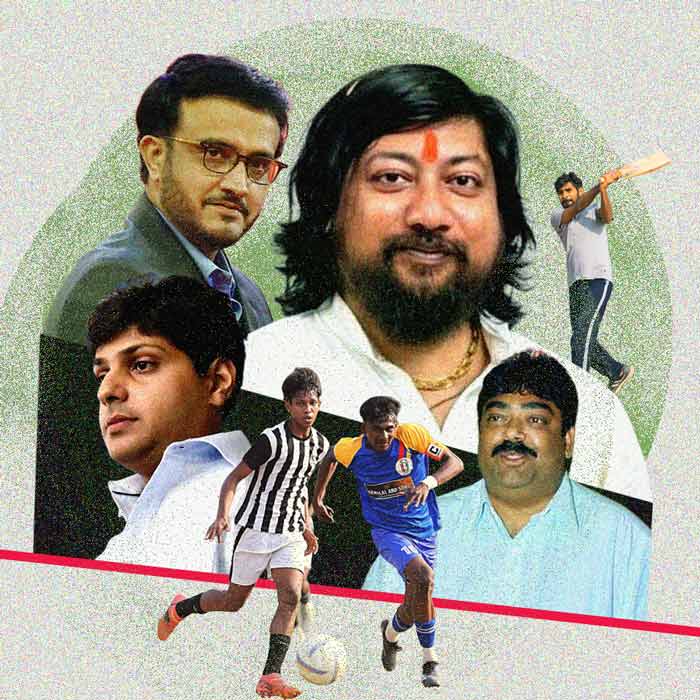(বাঁ দিক থেকে) অভিষেক ডালমিয়া, সৌরভ গঙ্গোপাধ্যায়, নিশীথ প্রামাণিক, দেবাশিস দত্ত।