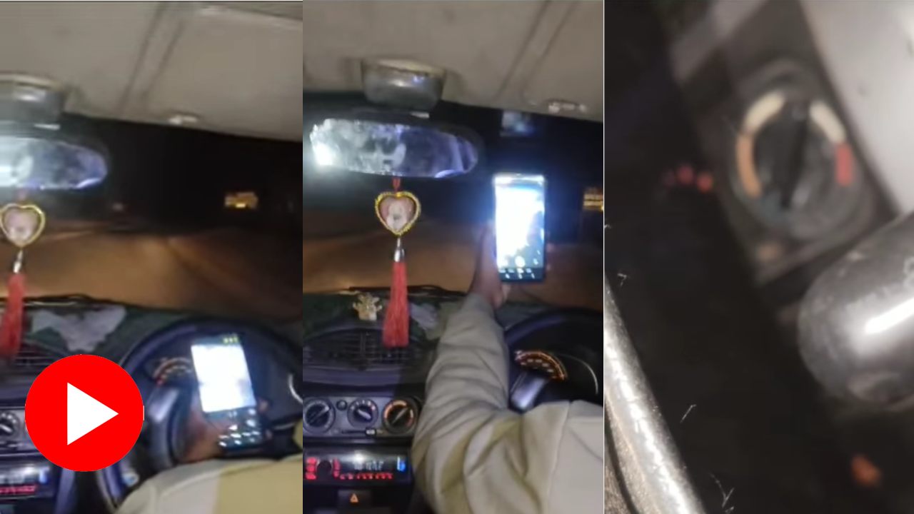 Video shows car overturned as driver trying to shoot video while driving