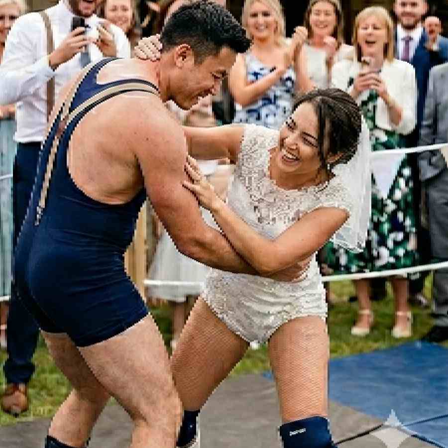 Couple from China arranges wrestling match before wedding for a bizarre bet, netizens react