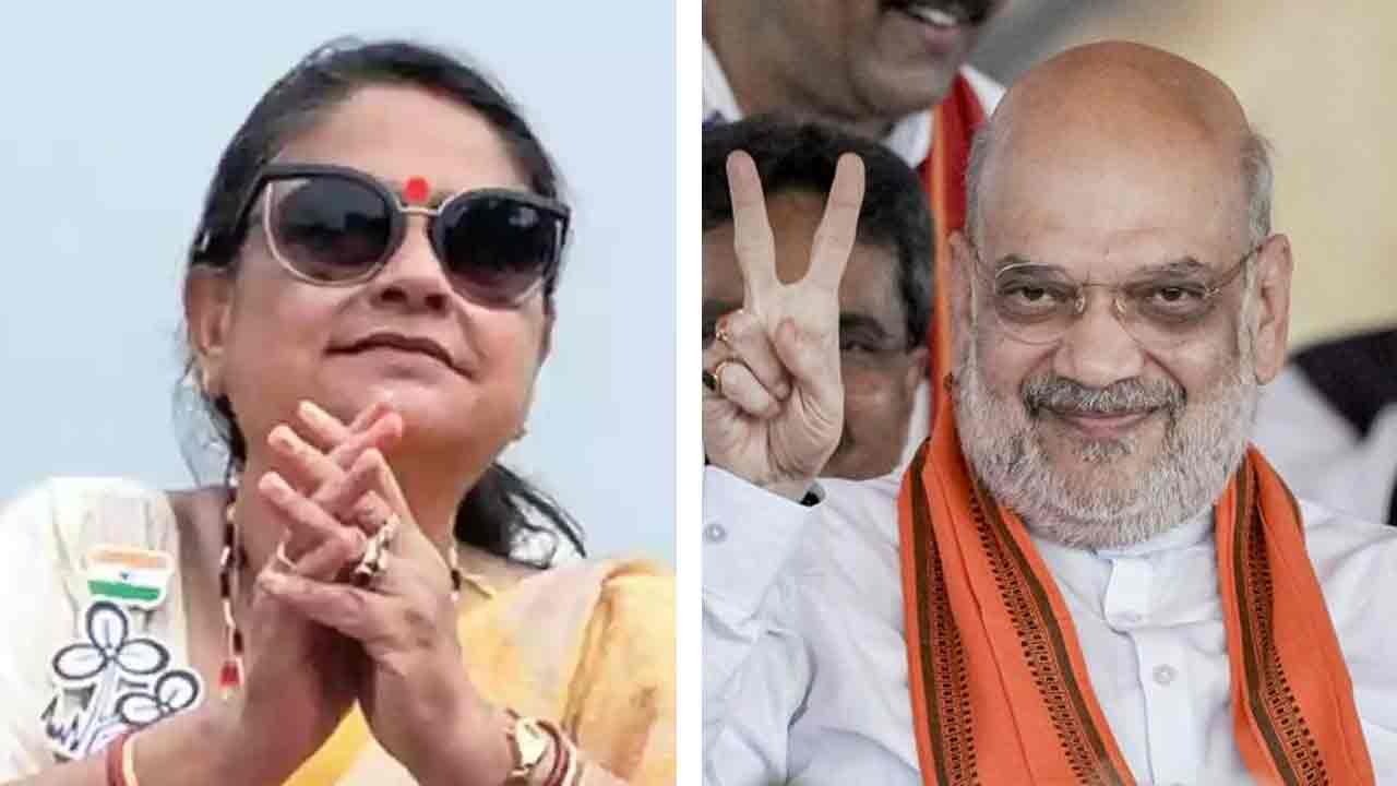 (বাঁ দিকে) বারাসতের তৃণমূল সাংসদ কাকলি ঘোষ দস্তিদার। কেন্দ্রীয় স্বরাষ্ট্রমন্ত্রী অমিত শাহ (ডান দিকে)।
