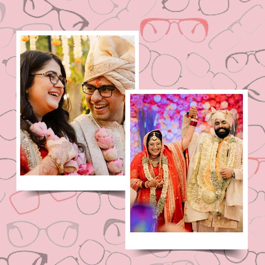 কনের  চোখে রকমারি ফ্রেমের চশমা। তবে তা বেমানান লাগছে কি?