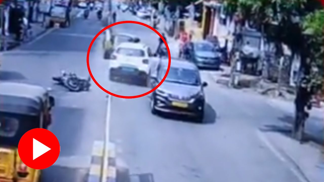 Video of speeding electric car crashing into multiple vehicles in Hyederabad