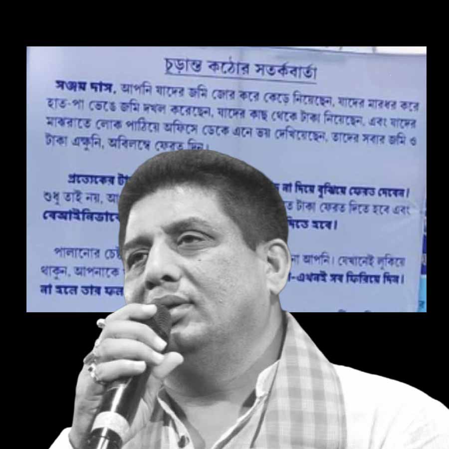 সেই পোস্টার। (ইনসেটে) সঞ্জয় দাস।