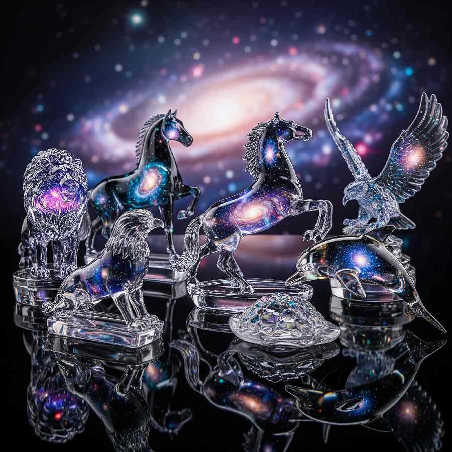 crystal animal statues