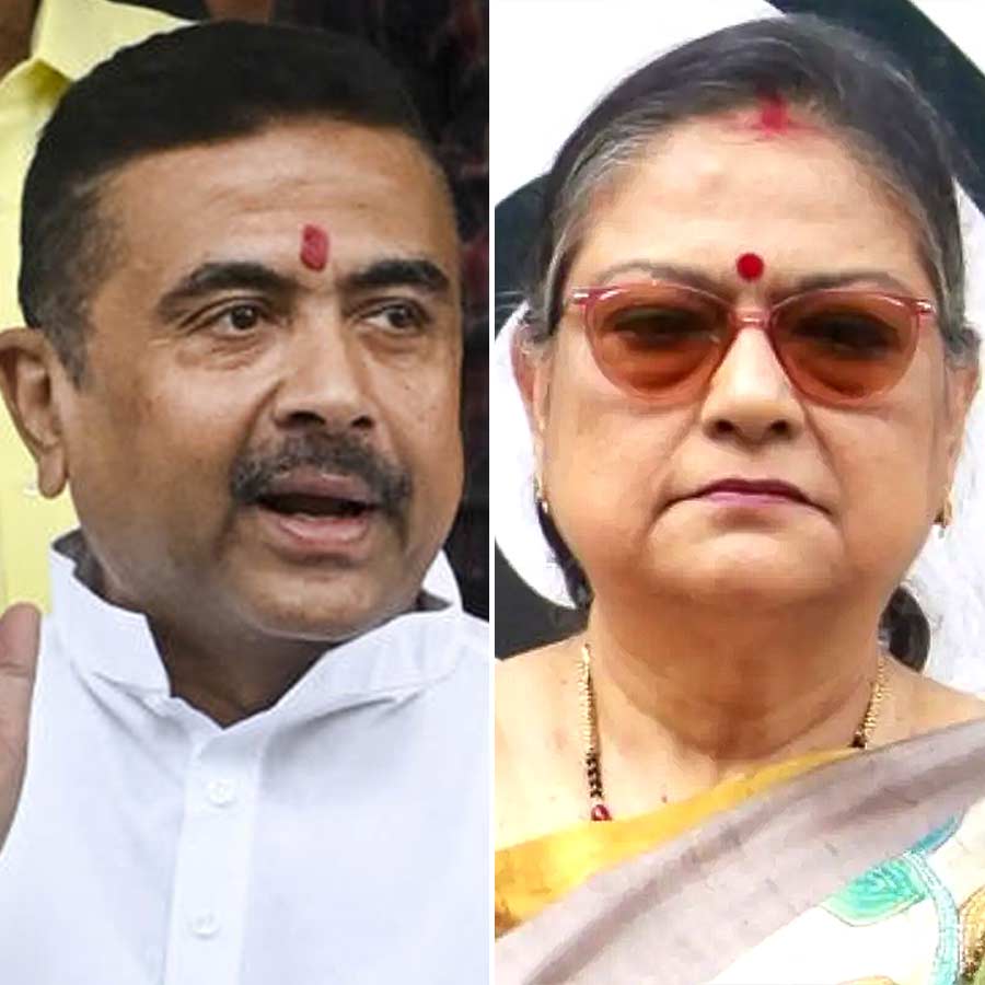(বাঁ দিকে) শুভেন্দু অধিকারী। শুভেন্দু অধিকারী (ডান দিকে)।