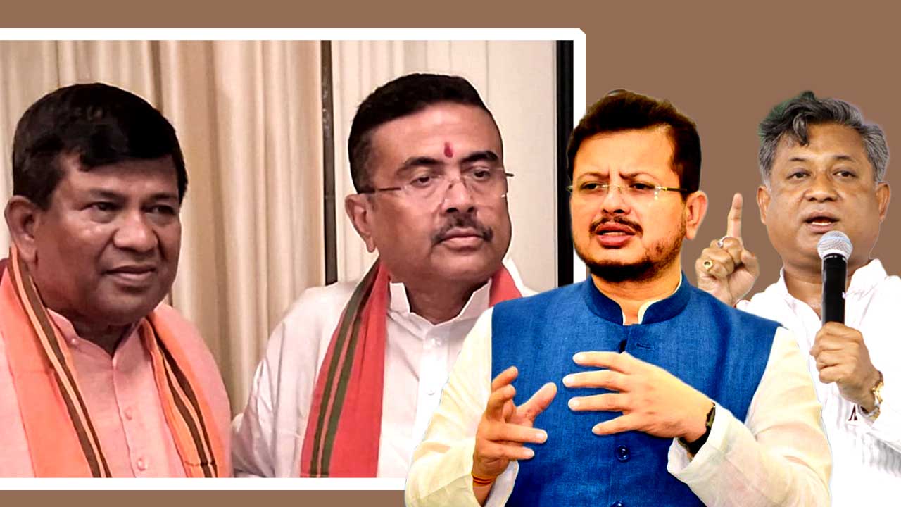 (ইনসেটে বাঁ দিকে) ঋতব্রত বন্দ্যোপাধ্যায় এবং সন্দীপন সাহা (ডান দিকে)-কে ডেকে পাঠালেন স্পিকার রথীন্দ্র বসু।