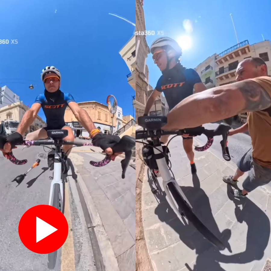 Video shows man loses prosthetic leg while cycling, a kind man comes to help him