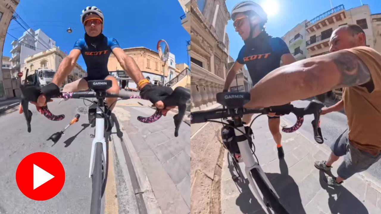 Video shows man loses prosthetic leg while cycling, a kind man comes to help him