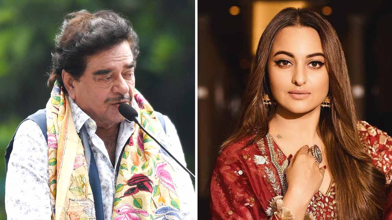 (বাঁ দিকে) শত্রুঘ্ন সিন্হা, (ডান ডিকে) সোনাক্ষী সিন্হা।