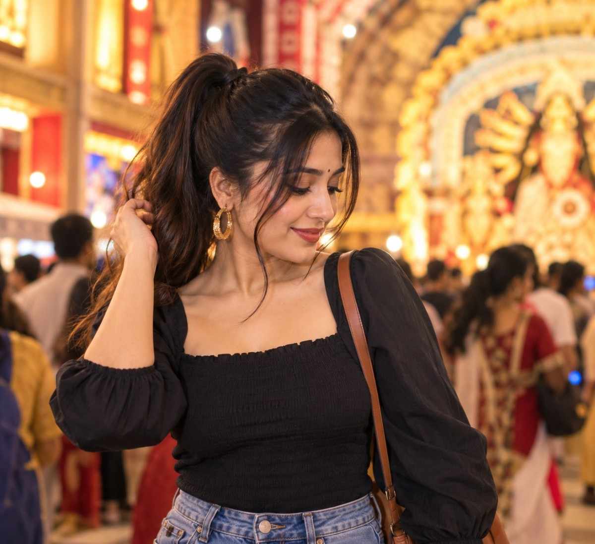  'হাই পনিটেল' করতে পারেন জিন্স-টপ বা ড্রেসের সঙ্গে। ভাল দেখাবে। 