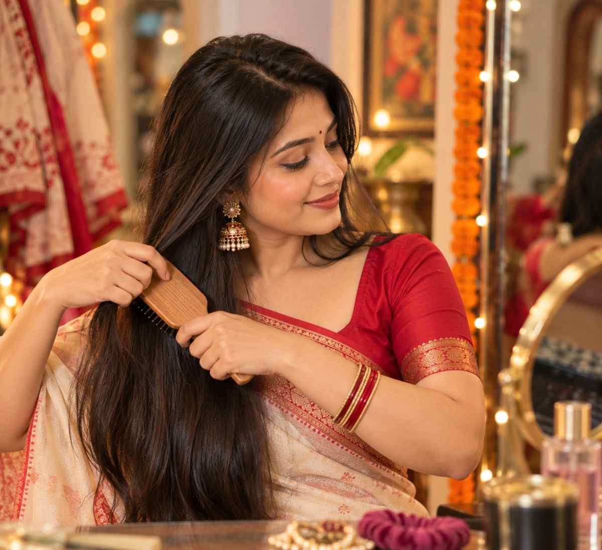 চুলের জট ভাল করে ছাড়িয়ে তবে চুল বাঁধবেন। এতে চুল দীর্ঘক্ষণ ঠিক থাকবে। 
