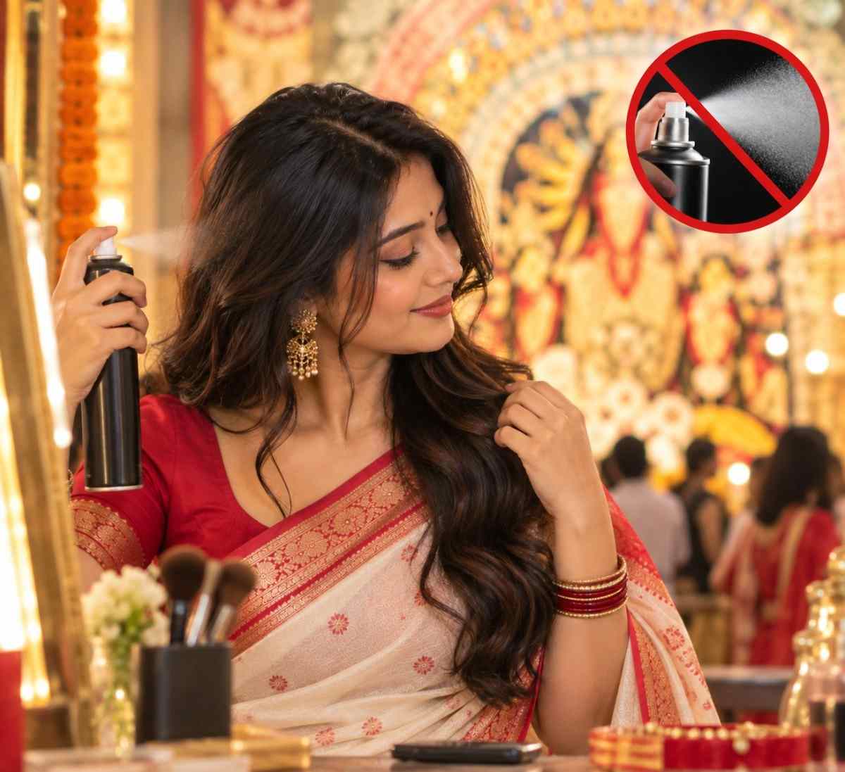 চুল দীর্ঘক্ষণ একই ভাবে রাখার জন্য অতিরিক্ত পরিমাণে 'হেয়ার স্প্রে' ব্যবহার করবেন না। এতে পরবর্তীতে চুলের ক্ষতি হবে।