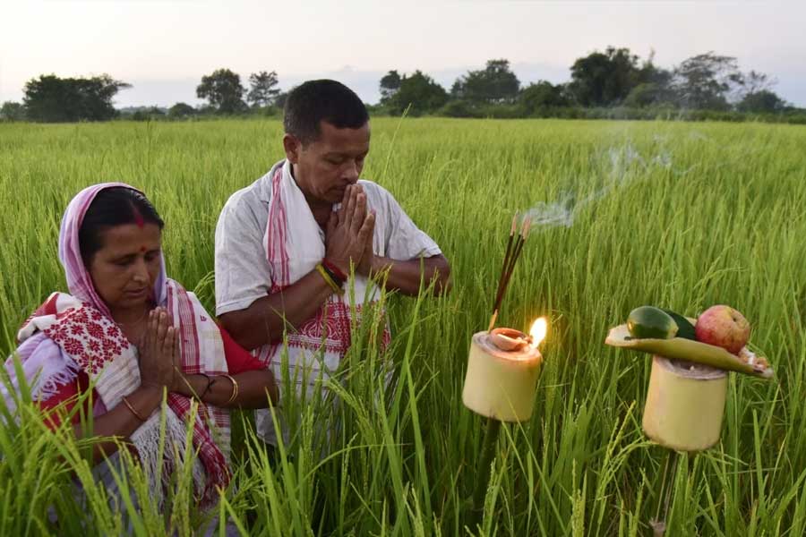 অসমে কাতি বা কার্তিক সংক্রান্তির সময়ে নতুন ফসল তোলার দিনে উৎসব হয়। স্থানীয় ভাষায় যাকে বলে ‘কাতি বিহু’ বা ‘কঙালী বিহু’। এই উৎসবের মূল লক্ষ্যই হল ফসলের সুরক্ষা এবং ঘরে সমৃদ্ধি নিয়ে আসার উৎসব। অসমের মানুষজন বাড়ির তুলসীতলায় প্রদীপ জ্বালান এবং ধানখেত ও শস্যভান্ডারে মাটি বা বাঁশের তৈরি ‘আকাশ বন্তি’ (আকাশপ্রদীপ) জ্বালিয়ে দেবী লক্ষ্মীর কাছে সুখ-সমৃদ্ধি ও ভাল ফসলের জন্য প্রার্থনা করেন।