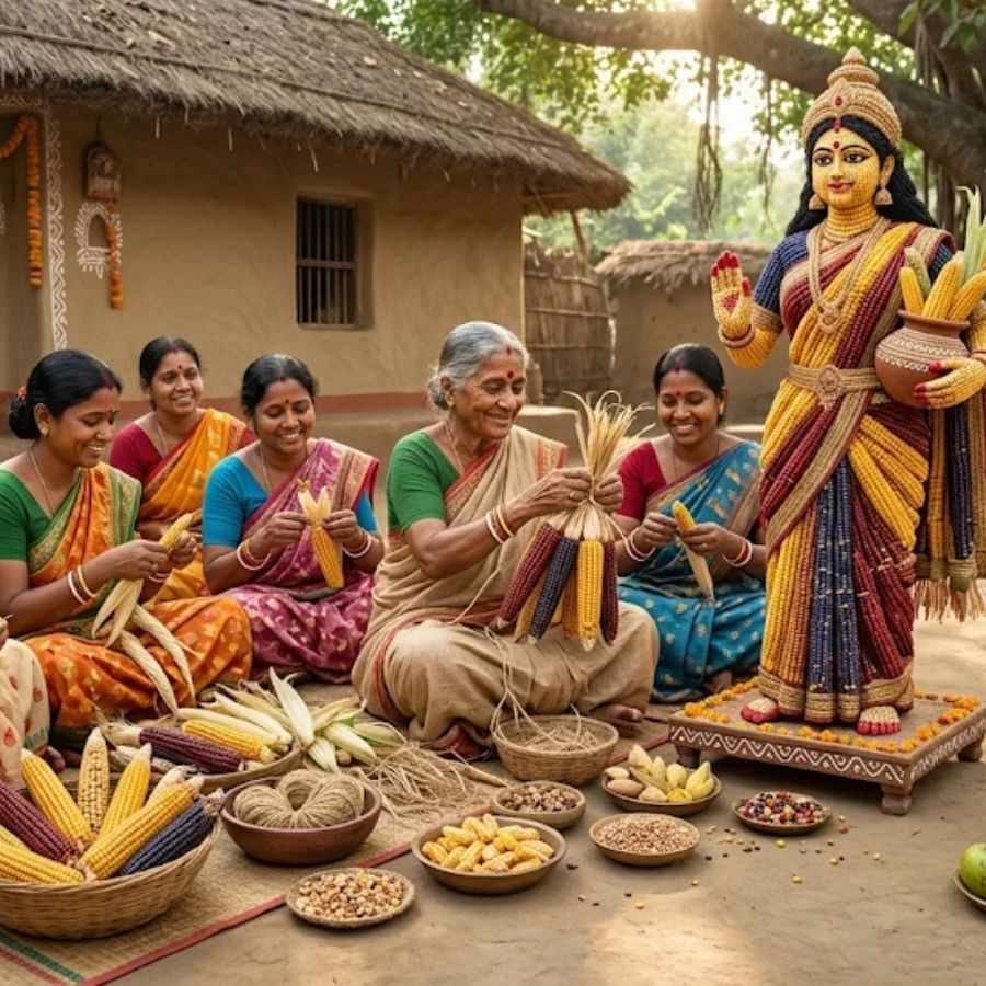 শোনা যায়, প্রাচীন পেরুর অধিবাসীদের প্রধান খাদ্য ও কৃষিজ সম্পদ ছিল ভুট্টা। জনশ্রুতি অনুযায়ী, সেখানকার মহিলারা ভুট্টা দিয়ে এই দেবীমূর্তি তৈরি করতেন। ইনকা সভ্যতার দেশে এই দেবীর সঙ্গেই মিল ছিল দেবী লক্ষ্মীর। দু'জনেই শস্যের দেবী। 