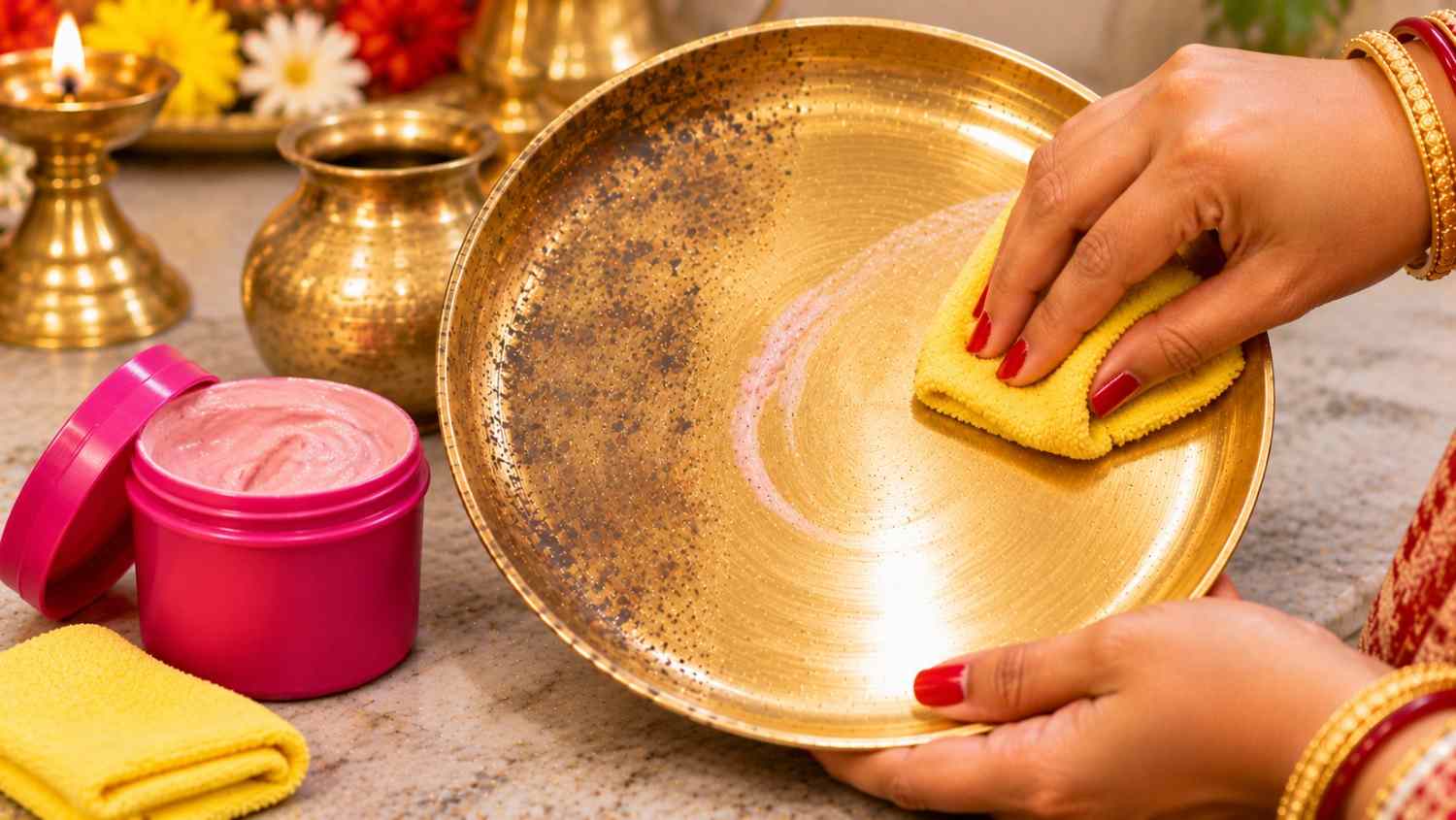 এই ঘরোয়া উপায় ছাড়াও বাজারে কাঁসা–পিতলের বাসন পরিষ্কার করার জন্য বাজারেও রয়েছে বেশ ভাল কিছু সামগ্রী। 