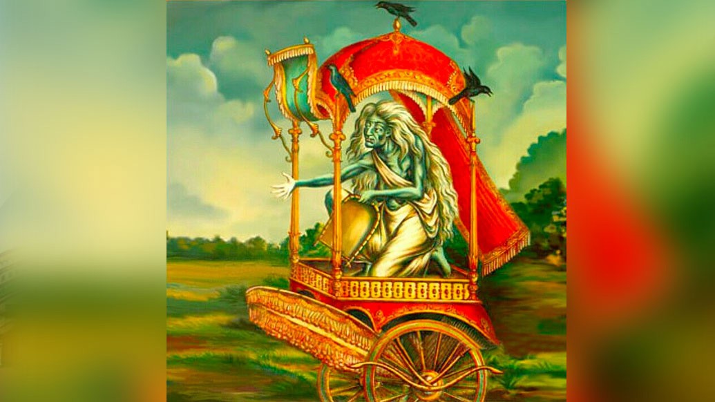 কুঞ্চিত ত্বক, সাদা চুল এবং রক্তচক্ষু-সহ দেবী ধূমাবতীর রূপ ভয়ঙ্কর।
তিনি বিধবা। সাদা শাড়ি পরে তিনি আসীন বাহনবিহীন রথে। রথের মাথায় দেখা
যায় একটি কাকের মূর্তি ও পতাকা। তাঁর ডান হাত থাকে বরাভয়ের মুদ্রায়। বাঁ
হাতে তিনি একটি কুলো ধরে থাকেন। দশমহাবিদ্যার সপ্তম রূপ এই দেবী কখনও
অলক্ষ্মী বা জ্যেষ্ঠাদেবী নামেও অভিহিতা হন।