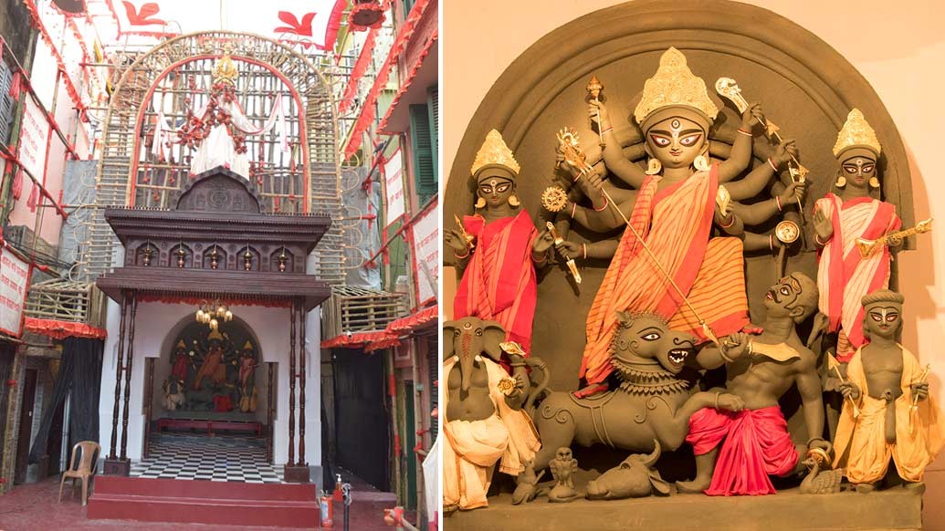 মণ্ডপ থেকে প্রতিমা, সবের কাঠামোই এ বার তাদের প্রদর্শন হয়ে উঠেছে।