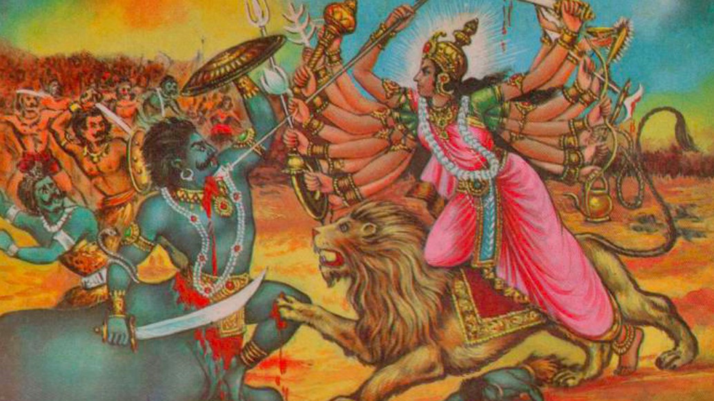 যুধিষ্ঠির দুর্গাকে অসুরবিনাশিনী ভগবতী বলেছিলেন- এমনই উল্লেখ রয়েছে মহাভারতে। নিজেদের শরণাগত হিসেবে উল্লেখ করে তিনি বর চেয়েছিলেন জয়ী হওয়ার।