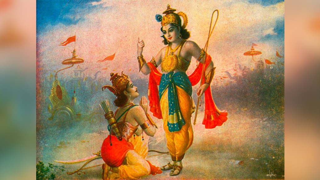 কৃষ্ণের নারায়ণী সেনা-সহ দু্র্যোধনের বিশাল সেনাবাহিনী দেখে হতচকিত হয়ে পড়েন অর্জুন। কৃষ্ণই অর্জুনকে উপদেশ দেন দু্র্গার উপাসনা করার। স্তোত্রপাঠ শুরু করেন অর্জুন।