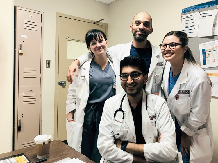 Calcutta boy Abhishek Chakraborti (in front), with his colleagues at Brookdale Hospital Medical Center in Brooklyn, New York City, before the outbreak of the coronavirus