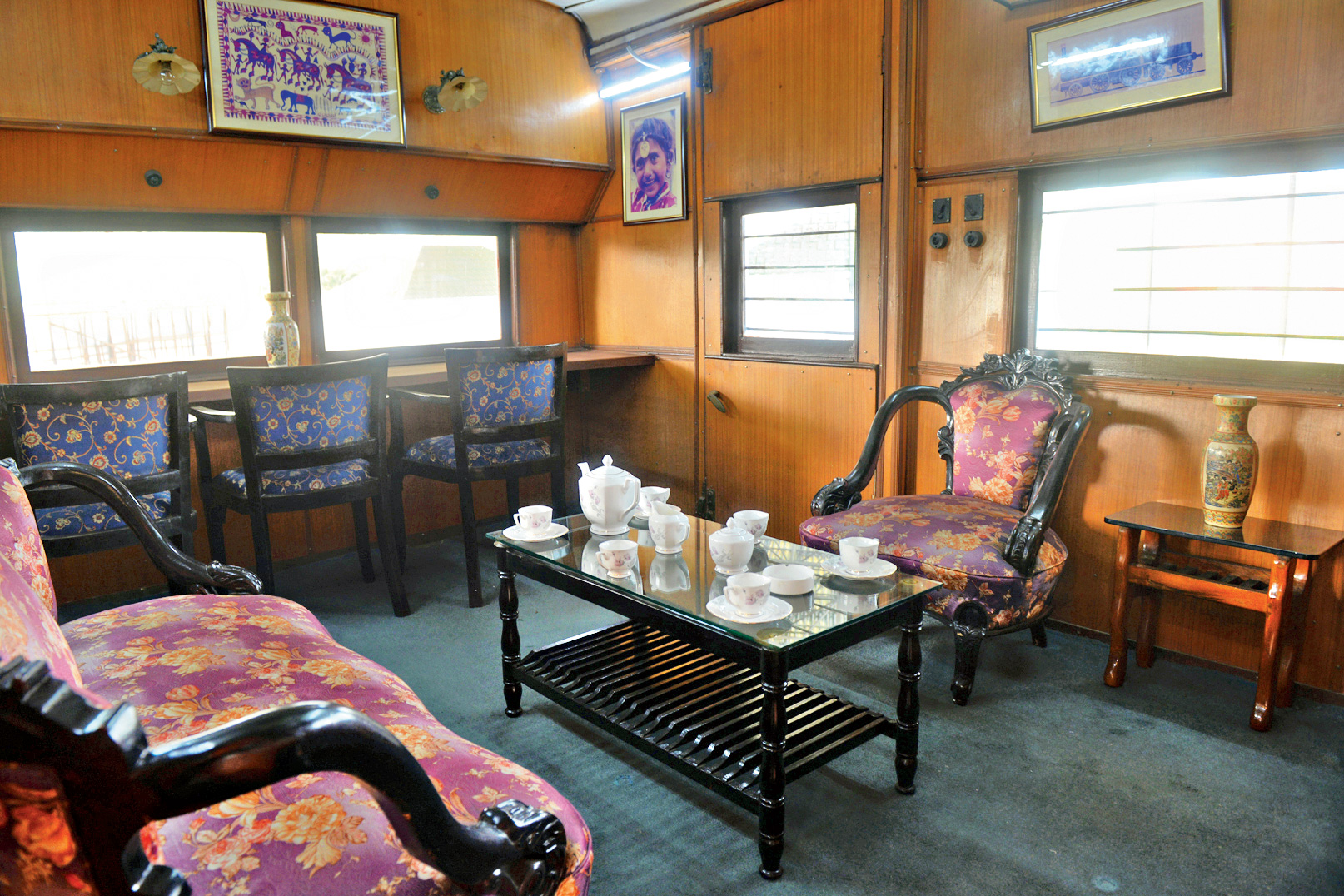 The lavish interiors of a metre-gauge inspection carriage at the Rail Museum in Howrah.