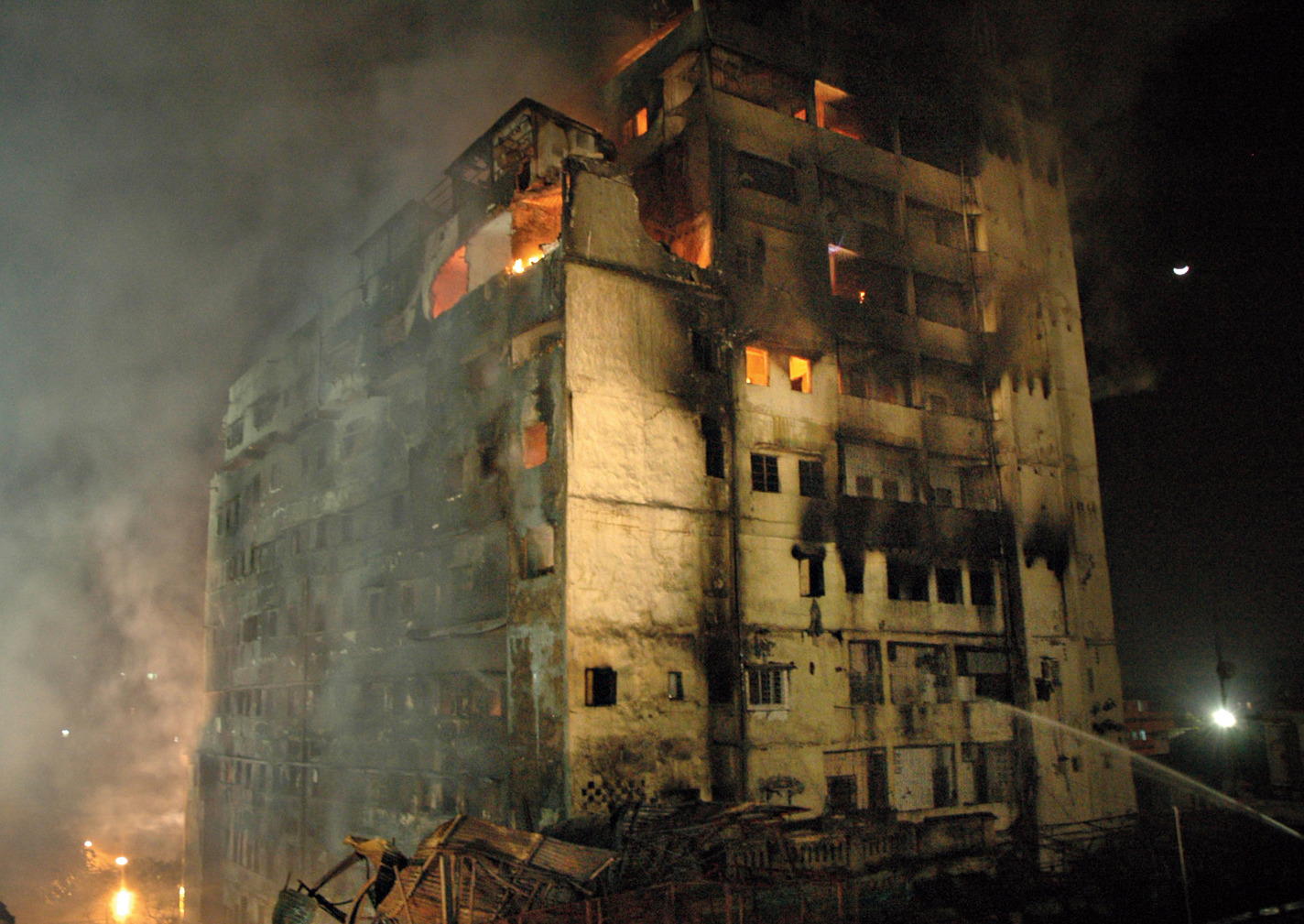 The devastating fire that blazed for 100 hours at Nandaram Market in January 2008.