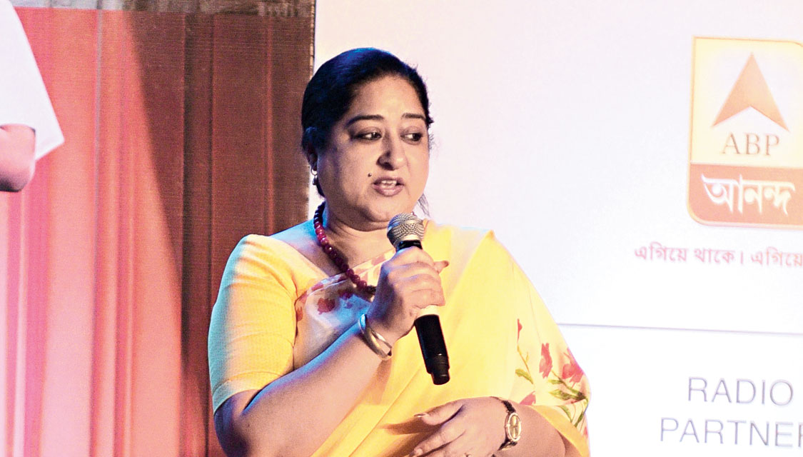 Manjit Lachwani, deputy director of Lifeline Foundation, talks about mental illness at The Telegraph School Awards for Excellence 2019 on Saturday.