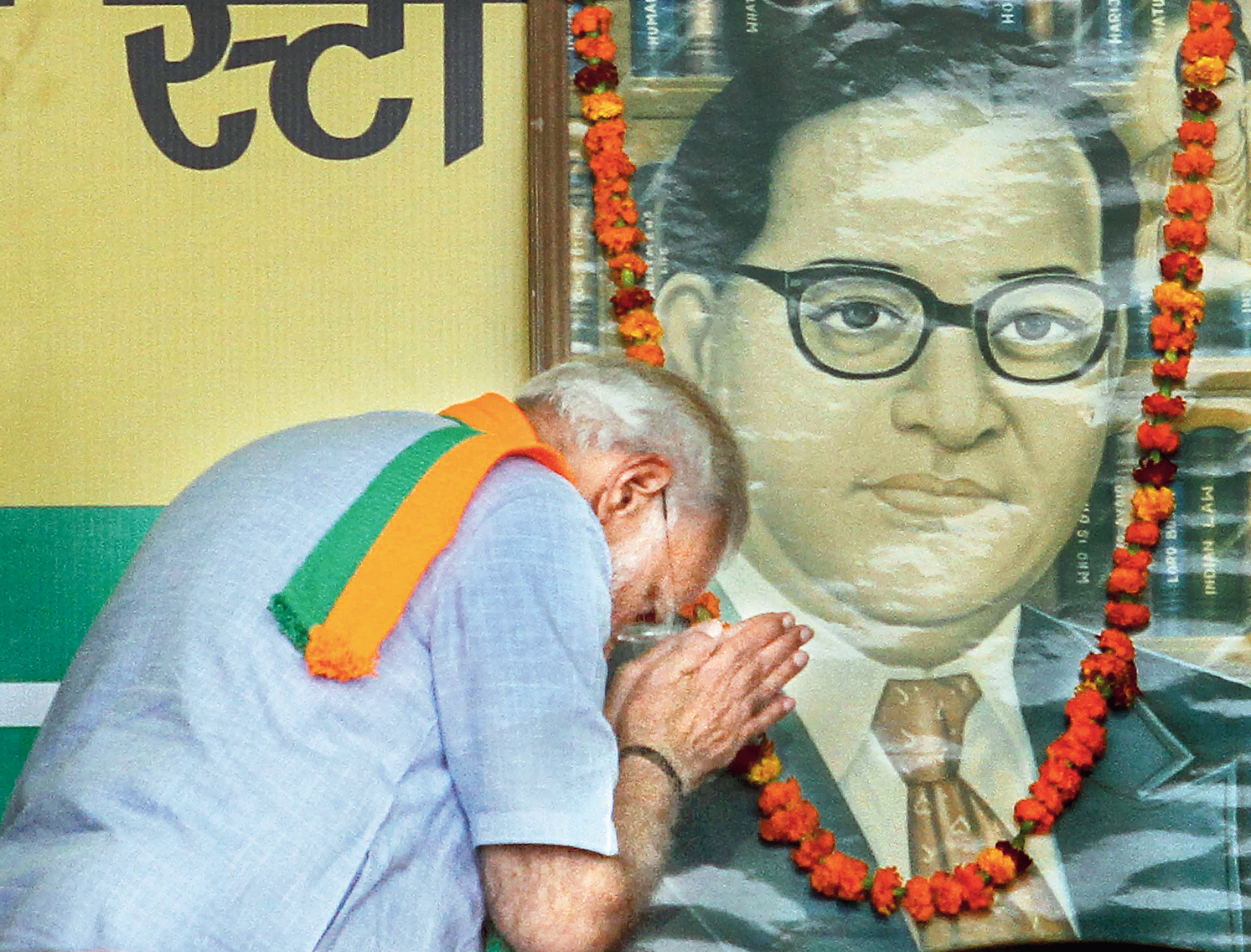 Modi pays homage to BR Ambedkar at a rally in Kathua, Jammu, on Sunday. 
