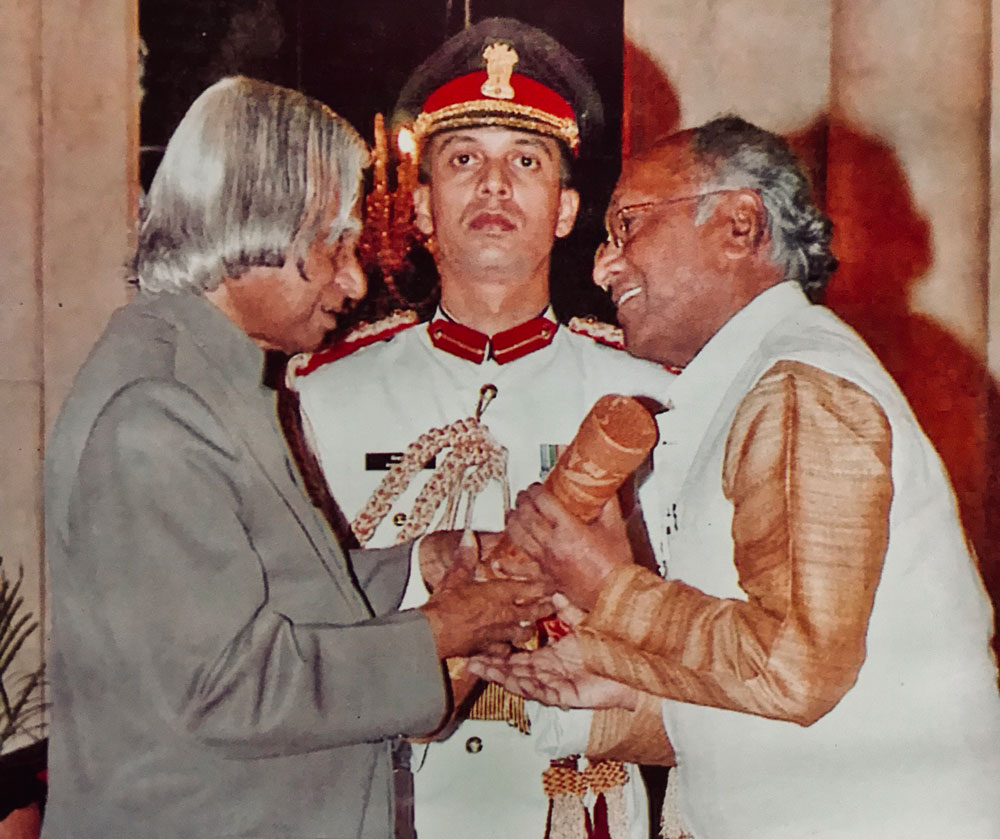 The President of India awarding the Padmashri award to Dr. Kishore