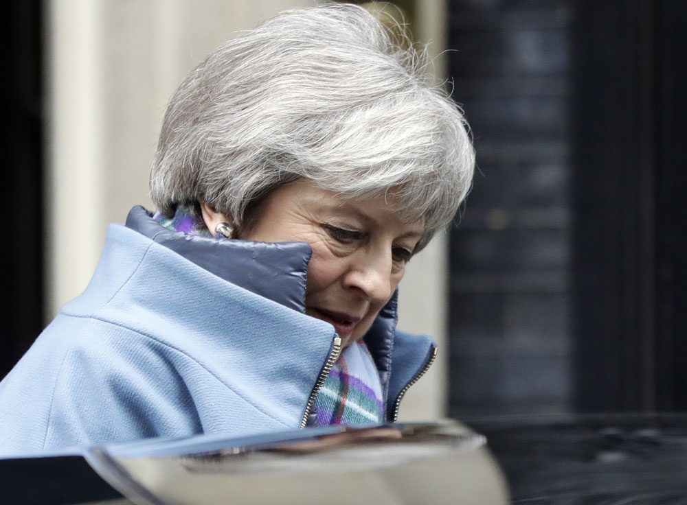Britain's Prime Minister Theresa May leaves Downing Street after a cabinet meeting in London, Tuesday, January 29, 2019. 