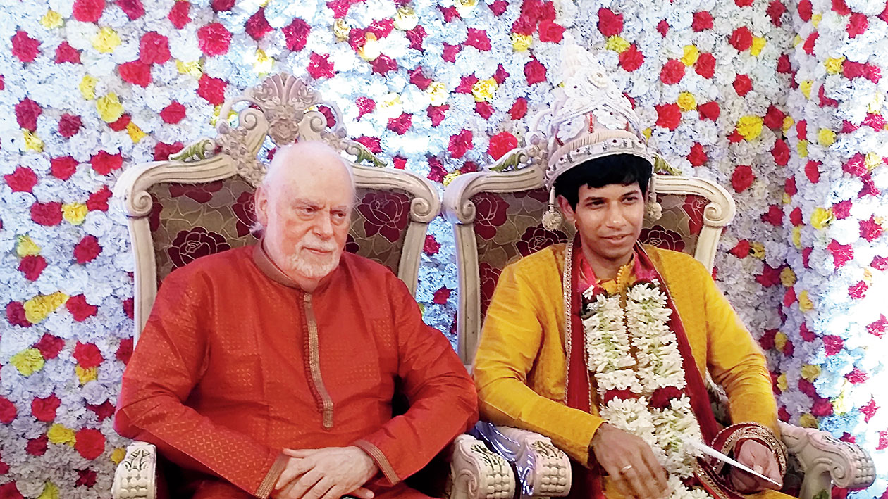 Sir Fraser with the groom at the wedding in Calcutta on Wednesday. 
