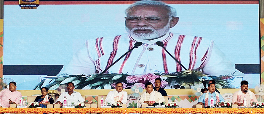 Assam chief minister Sarbananda Sonowal and other ministers in Guwahati on Sunday. 
