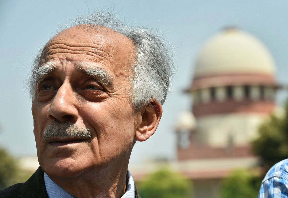 Arun Shourie, former union minister and one of the review petitioners in the Rafale case, addresses the media after Supreme Court's hearing on Rafale review petition, in New Delhi on Wednesday, April 10, 2019. 