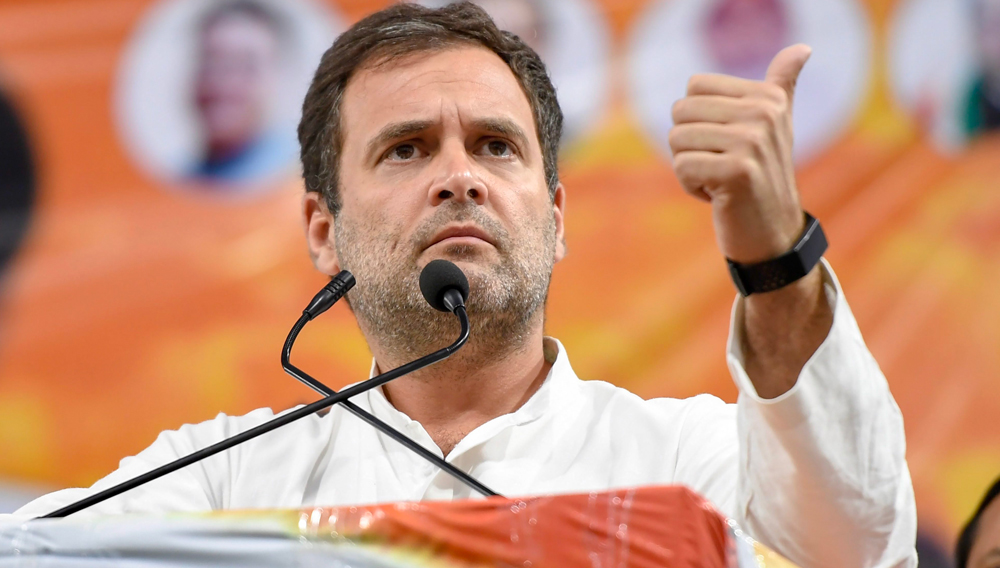 Congress President Rahul Gandhi addresses an election rally in Gwalior on Wednesday, May 8, 2019. 