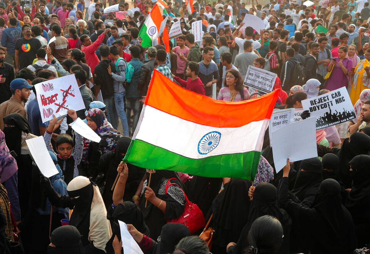 Protesters shout slogans demanding the withdrawal of the Citizenship Amendment Act and National Register of Citizens in Hyderabad, Thursday, December 19, 2019.