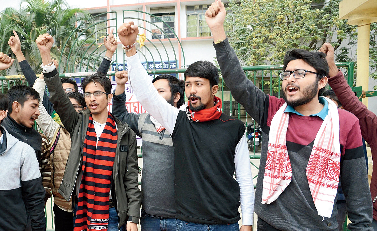 Cotton University students raise slogans against the CAA in Guwahati.