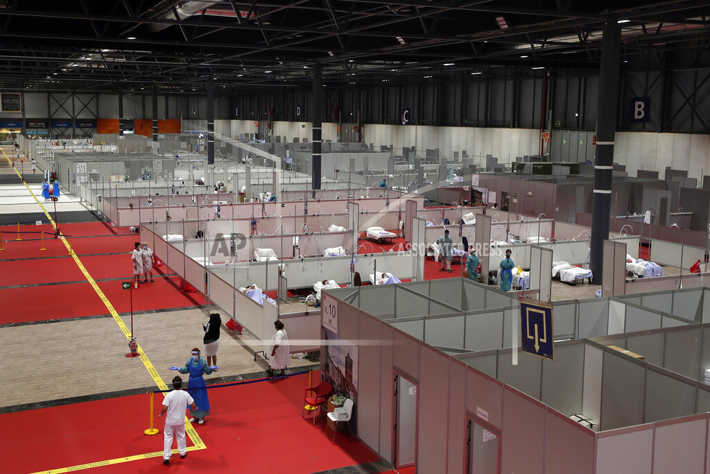 A general view a temporary field hospital set at Ifema convention and exhibition of in Madrid
