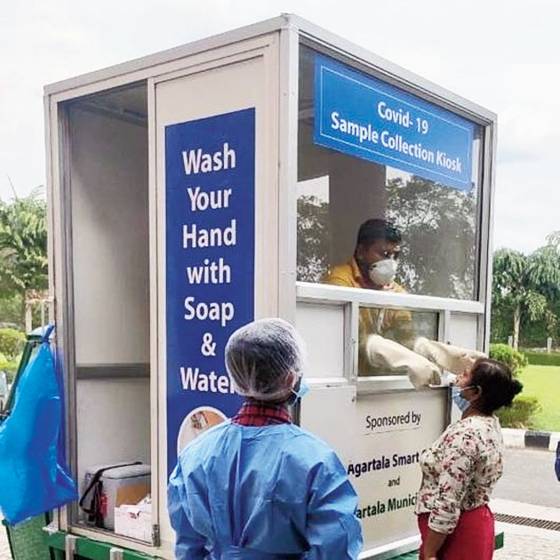 The mobile testing van at State Guest House in Agartala on Tuesday. 
