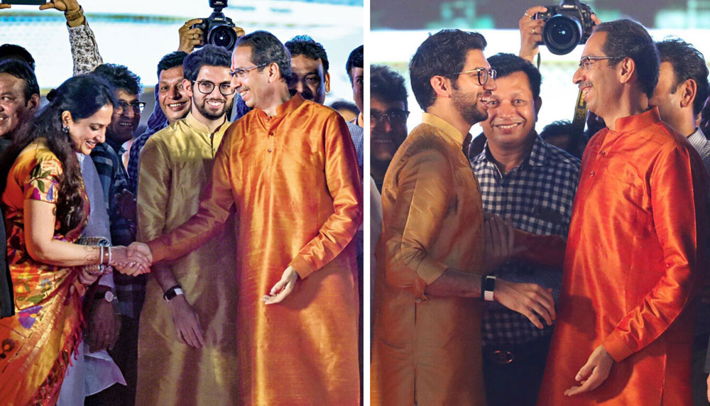 Uddhav and his wife Rashmi shake hands, son Aaditya congratulates Uddhav