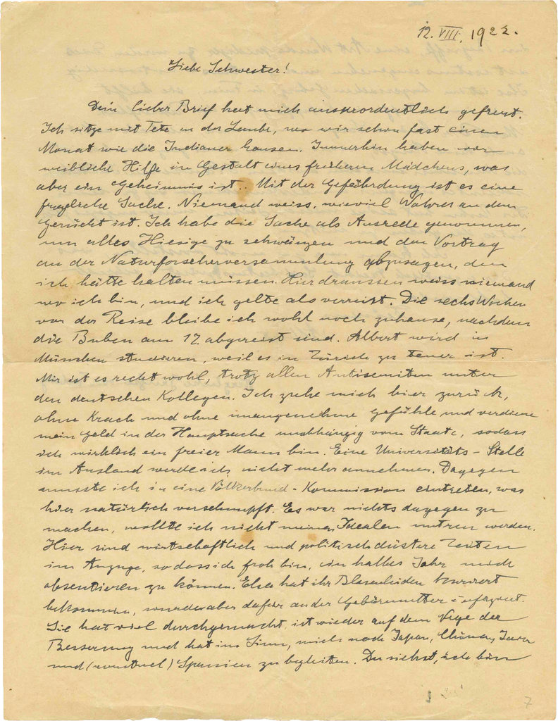 This undated photo released by the Kedem Auction House shows a copy of the 1922 letter Einstein wrote to his sister Maja.
