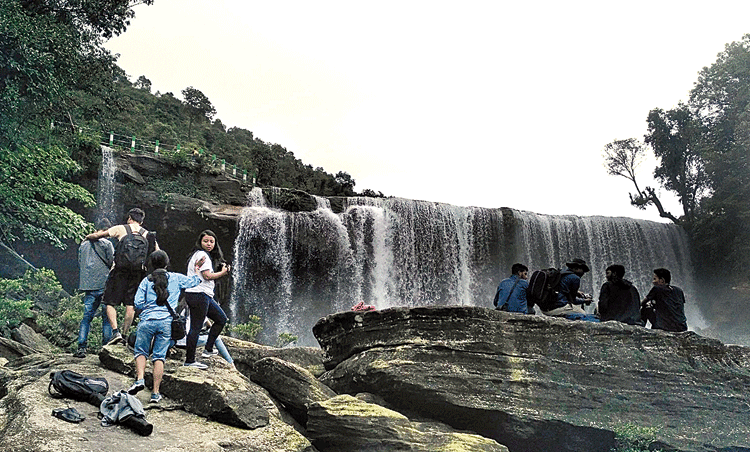 Tourists at Krang Suri waterfall in Meghalaya. 

