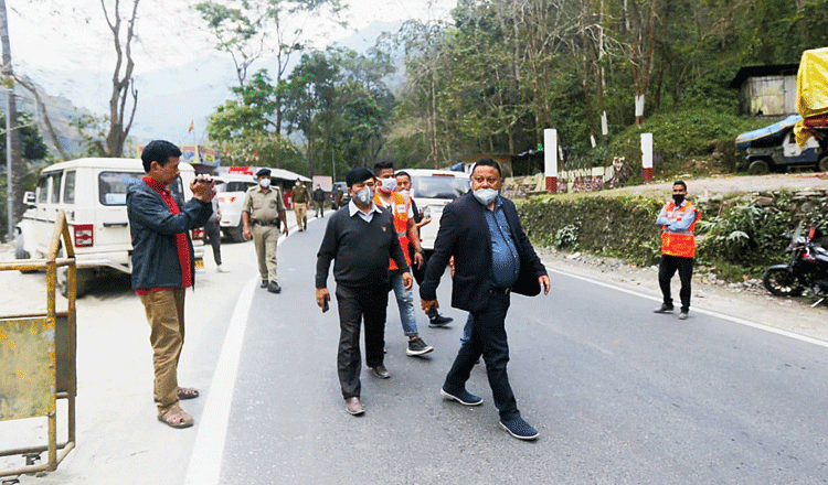 GTA chairman Anit Thapa carries out an inspection at Rohini on the outskirts of Siliguri on Saturday.