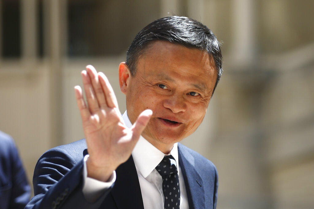 In this file photo dated May 15, 2019, founder of Alibaba group Jack Ma arrives for the Tech for Good Summit in Paris