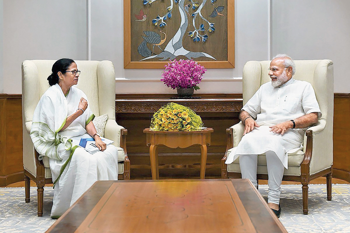 Mamata Banerjee with Narendra Modi in New Delhi.