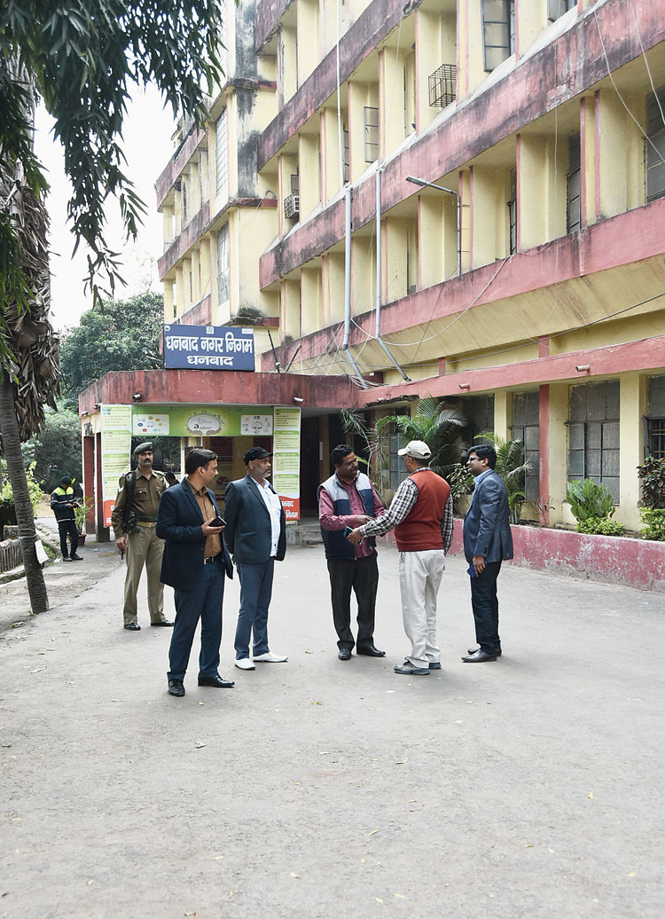 Outside the Dhanbad Municipal Corporation office