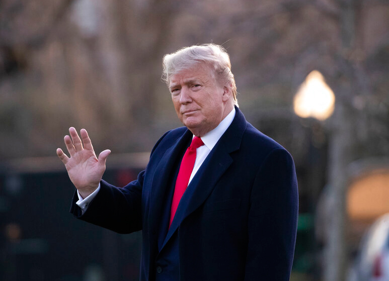 President Donald Trump waves before boarding Marine One on the South Lawn of the White House, Thursday, January 9, 2020, in Washington. Trump is en route to Ohio for a campaign rally. 