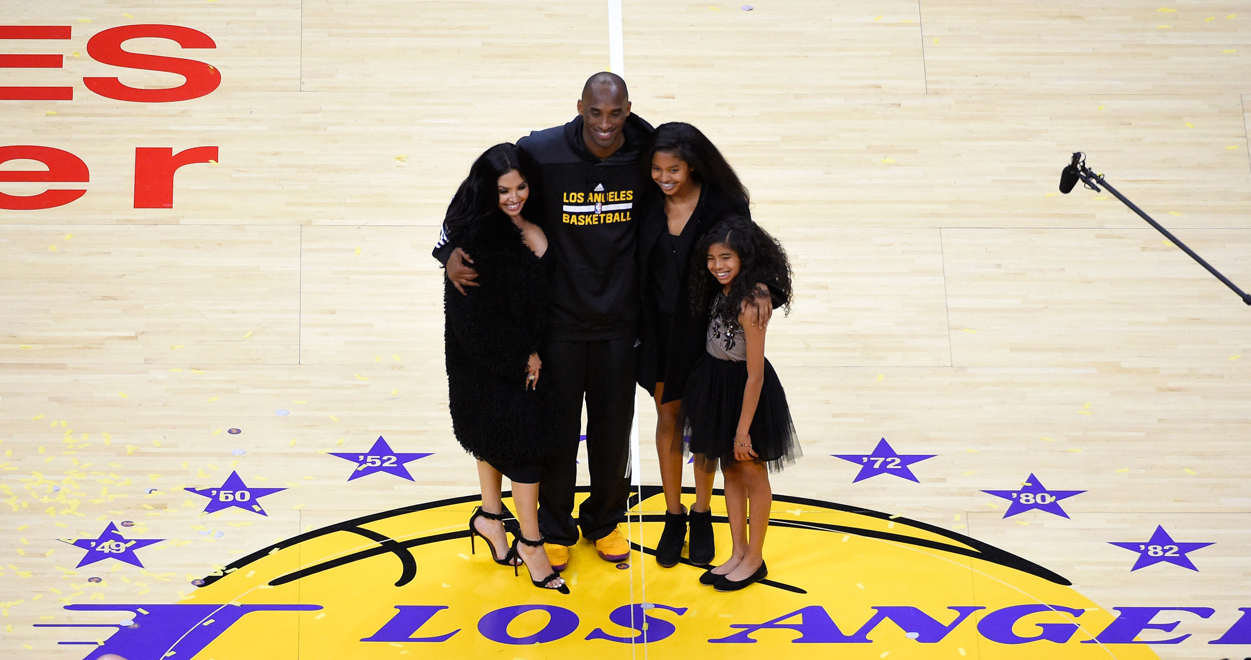 In this April 13, 2016, file photo, Kobe Bryant poses with his wife Vanessa and daughters Natalia and Gianna in Los Angeles. Bryant, the 18-time NBA All-Star who won five championships and became one of the greatest basketball players of his generation during a 20-year career with the LA Lakers, died in a helicopter crash on Sunday.