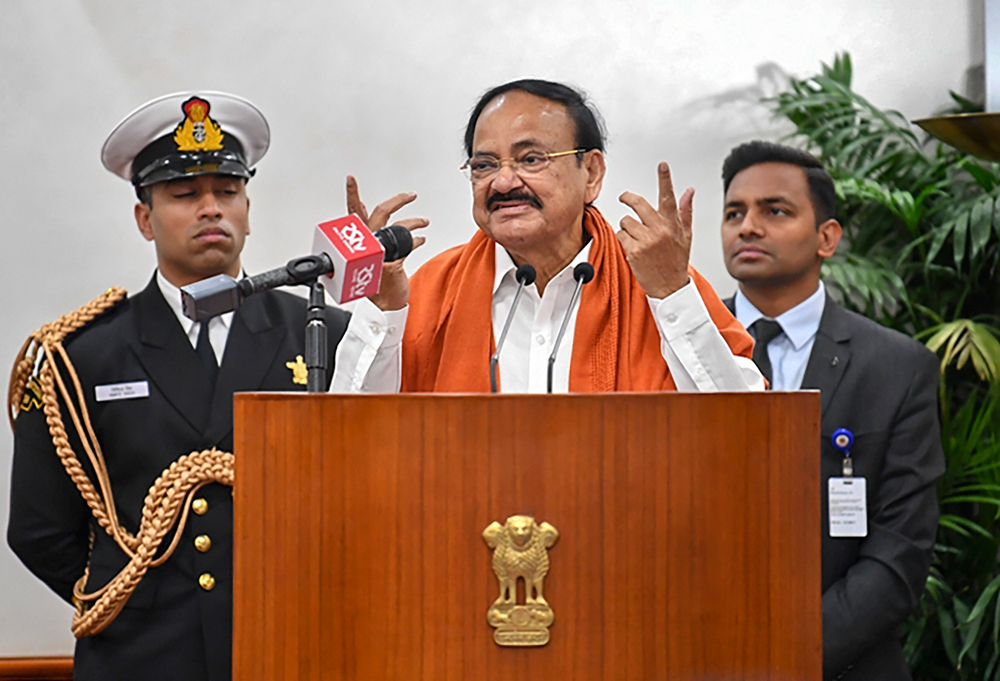 Vice President M Venkaiah Naidu addresses students from Jammu and Kashmir in New Delhi on December 23