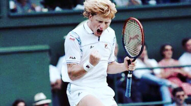 A young Becker celebrates at Wimbledon