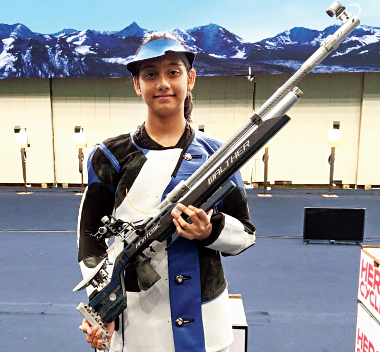 Namrata De with her Walther air rifle. 